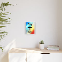 Peace Cross Sign Rainbow Background Matte Canvas Framed | Religious Wall Art