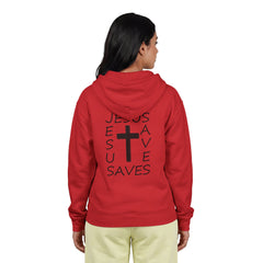 Heavy Blend™ Full Zip Hoodie Print on Back "Jesus Saves" black graphic