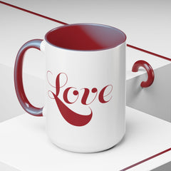 Love Script Mug | Accent Coffee Mug, Red Interior & Handle