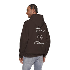 Heavy Blend Hooded Sweatshirt "Feed My Sheep" White Font Print on Back