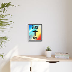 Peace Cross Sign Rainbow Background Matte Canvas Framed | Religious Wall Art