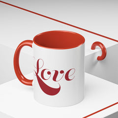 Love Script Mug | Accent Coffee Mug, Red Interior & Handle