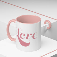 Pink Love Script Mug | Accent Coffee Mug, Red Interior & Handle