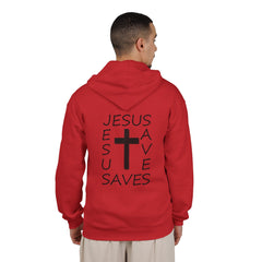 Heavy Blend™ Full Zip Hoodie Print on Back "Jesus Saves" black graphic
