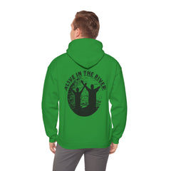 Heavy Blend Hooded Sweatshirt "Alive in the River" Printed on Back Black Font