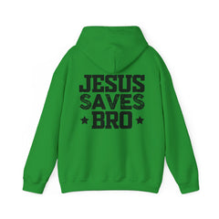 Heavy Blend Hoodie Sweatshirt "Jesus Saves Bro" black graphic