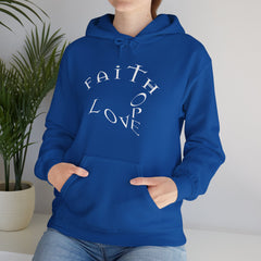 Heavy Blend Hooded Sweatshirt "Faith Hope Love" white font