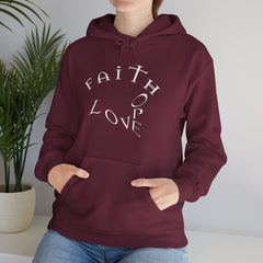 Heavy Blend Hooded Sweatshirt "Faith Hope Love" white font
