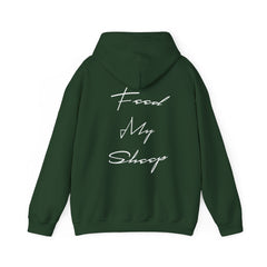 Heavy Blend Hooded Sweatshirt "Feed My Sheep" White Font Print on Back