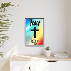 Peace Cross Sign Rainbow Background Matte Canvas Framed | Religious Wall Art