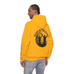 Heavy Blend Hooded Sweatshirt "Alive in the River" Printed on Back Black Font