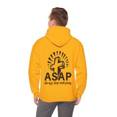 Heavy Blend Hooded Sweatshirt "ASAP" Printed on Back Black font