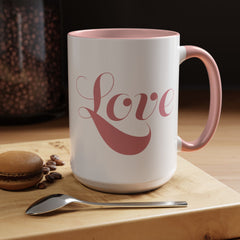 Pink Love Script Mug | Accent Coffee Mug, Red Interior & Handle