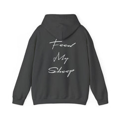 Heavy Blend Hooded Sweatshirt "Feed My Sheep" White Font Print on Back