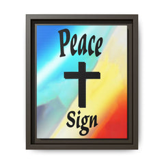 Peace Cross Sign Rainbow Background Matte Canvas Framed | Religious Wall Art
