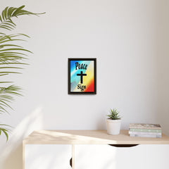 Peace Cross Sign Rainbow Background Matte Canvas Framed | Religious Wall Art