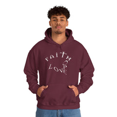 Heavy Blend Hooded Sweatshirt "Faith Hope Love" white font