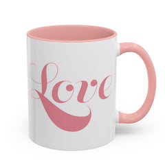 Pink Love Script Mug | Accent Coffee Mug, Red Interior & Handle