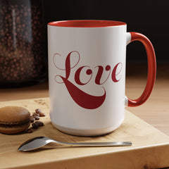 Love Script Mug | Accent Coffee Mug, Red Interior & Handle