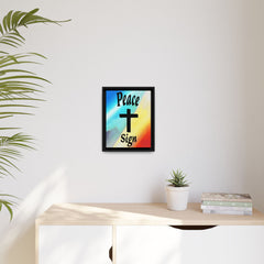 Peace Cross Sign Rainbow Background Matte Canvas Framed | Religious Wall Art