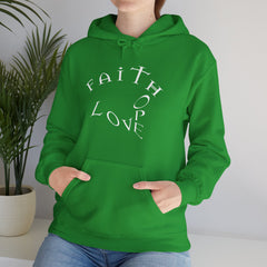 Heavy Blend Hooded Sweatshirt "Faith Hope Love" white font