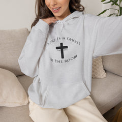 Heavy Blend Hooded Sweatshirt "The Ghost is in the Room" Black graphic