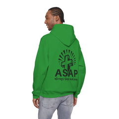 Heavy Blend Hooded Sweatshirt "ASAP" Printed on Back Black font