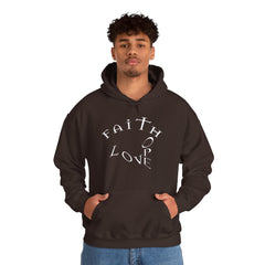 Heavy Blend Hooded Sweatshirt "Faith Hope Love" white font