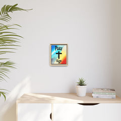 Peace Cross Sign Rainbow Background Matte Canvas Framed | Religious Wall Art