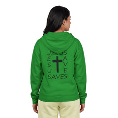 Heavy Blend™ Full Zip Hoodie Print on Back "Jesus Saves" black graphic