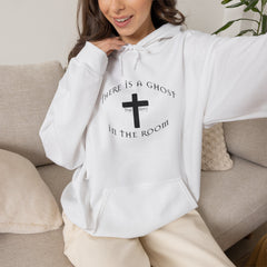 Heavy Blend Hooded Sweatshirt "The Ghost is in the Room" Black graphic