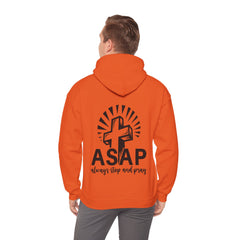 Heavy Blend Hooded Sweatshirt "ASAP" Printed on Back Black font