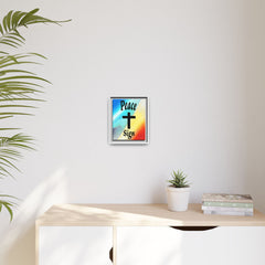 Peace Cross Sign Rainbow Background Matte Canvas Framed | Religious Wall Art