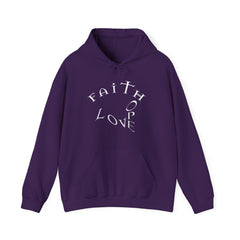 Heavy Blend Hooded Sweatshirt "Faith Hope Love" white font