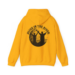 Heavy Blend Hooded Sweatshirt "Alive in the River" Printed on Back Black Font