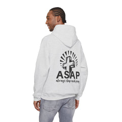 Heavy Blend Hooded Sweatshirt "ASAP" Printed on Back Black font