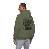 Heavy Blend Hoodie Sweatshirt "Jesus Saves Bro" black graphic