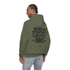 Heavy Blend Hoodie Sweatshirt "Jesus Saves Bro" black graphic