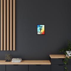Peace Cross Sign Rainbow Background Matte Canvas Framed | Religious Wall Art