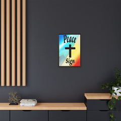Peace Cross Sign Rainbow Background Matte Canvas Framed | Religious Wall Art