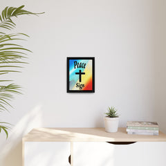 Peace Cross Sign Rainbow Background Matte Canvas Framed | Religious Wall Art