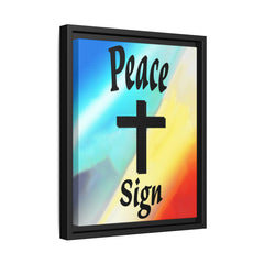 Peace Cross Sign Rainbow Background Matte Canvas Framed | Religious Wall Art
