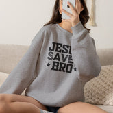 Heavy Blend Crewneck Sweatshirt "Jesus Saves Bro" black graphic