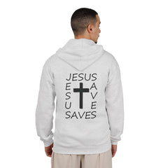 Heavy Blend™ Full Zip Hoodie Print on Back "Jesus Saves" black graphic