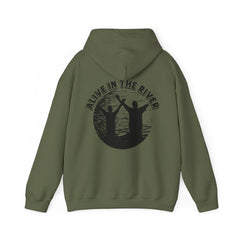 Heavy Blend Hooded Sweatshirt "Alive in the River" Printed on Back Black Font