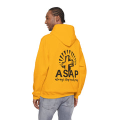 Heavy Blend Hooded Sweatshirt "ASAP" Printed on Back Black font