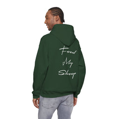 Heavy Blend Hooded Sweatshirt "Feed My Sheep" White Font Print on Back