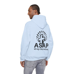 Heavy Blend Hooded Sweatshirt "ASAP" Printed on Back Black font