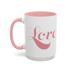Pink Love Script Mug | Accent Coffee Mug, Red Interior & Handle