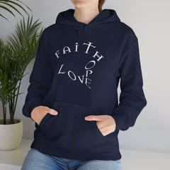 Heavy Blend Hooded Sweatshirt "Faith Hope Love" white font